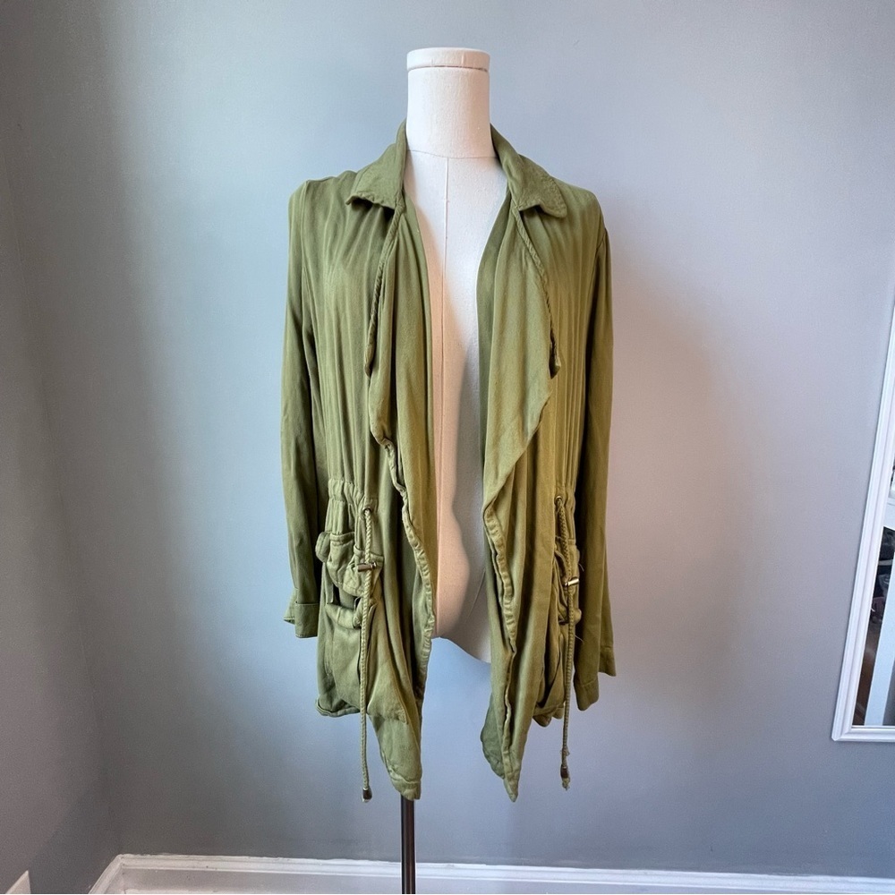 Stoosh Army Green Cotton Viscose Blend Drawstring Waist Jacket (M)